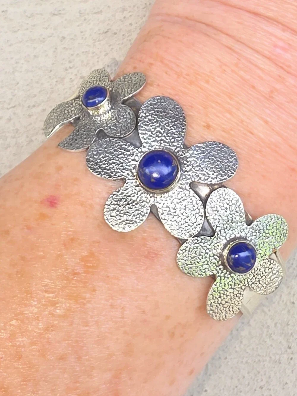 Lapis Lazuli Gemstone Cuff Bracelet In 925 Sterling Silver (Adjustable)